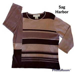 🎉HP🎉 Sag Harbor SZ XL Petite Woman’s Pretty Purple/Plum Striped Sweater/Blouse